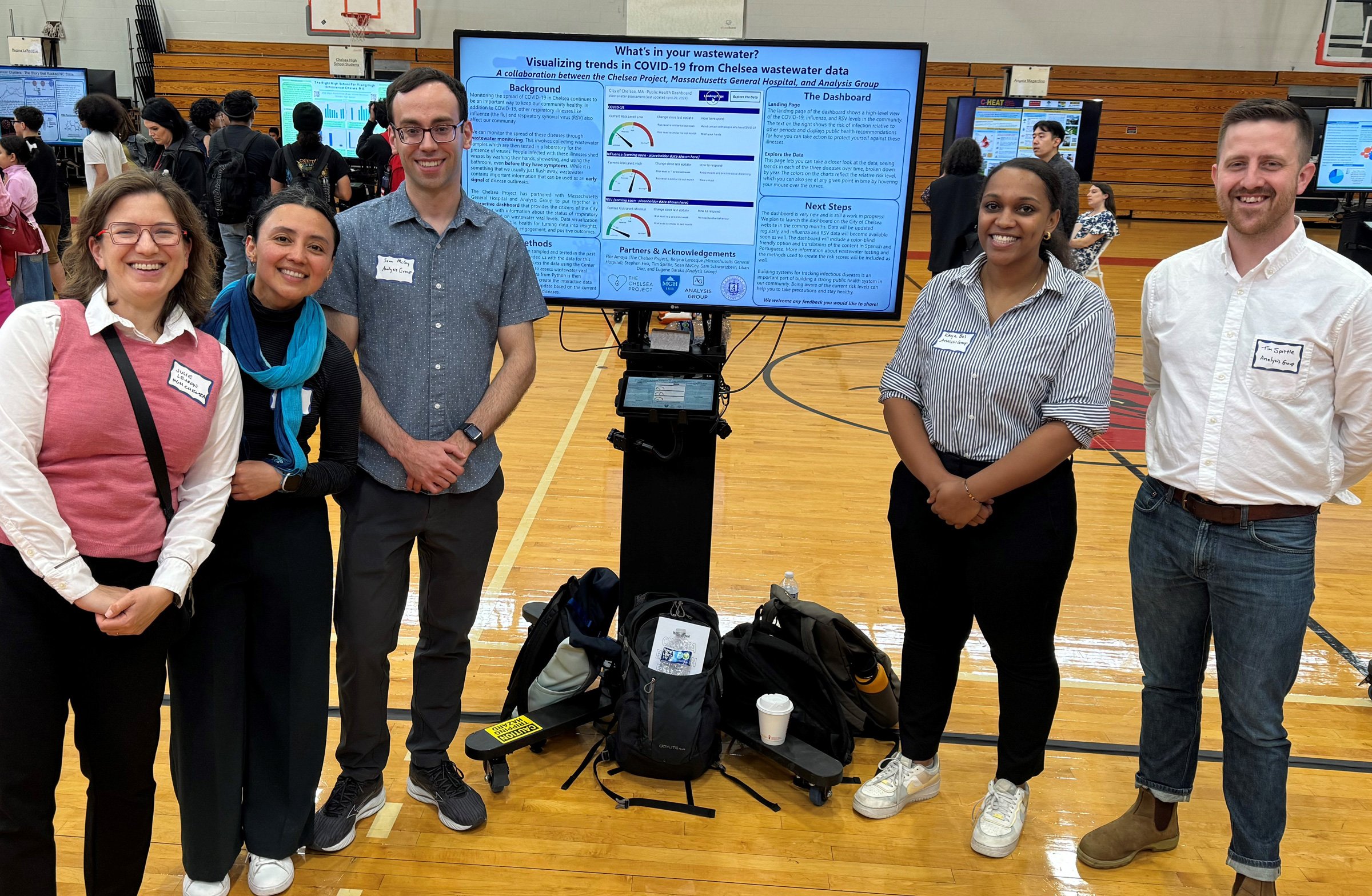 Pictured: Julie Levison (Massachusetts General Hospital), Flor Amaya (City of Chelsea), and Analysis Group Managers Sean McCoy and Tim Spittle and Senior Analyst Kaya Bos